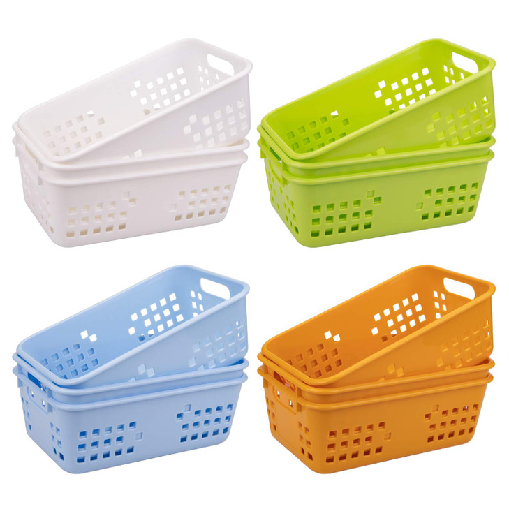 Jucoan 12 Pack Classroom Storage Baskets Colorful Small Plastic Organizer Basket Bin Pen Pencil Crayon Storage Tray for