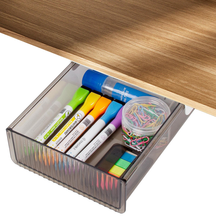 Boxalls Under Desk Storage Drawer Under Table Slide Out SelfAdhesive Organization Translucent Black Medium