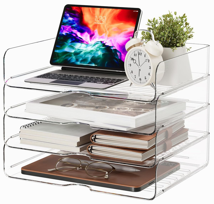 Large Capacity Desk Organizer 4 Tier Paper Organizer File Organizer for Desk Stackable Paper Tray for Office Home and Sc