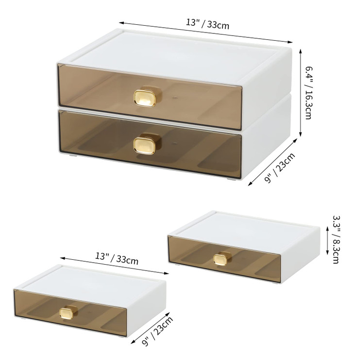 OSteed Spacious Desktop Storage Box 2 Large Storage Drawers Stackable Office Desk Drawer Organizer and Accessories Print