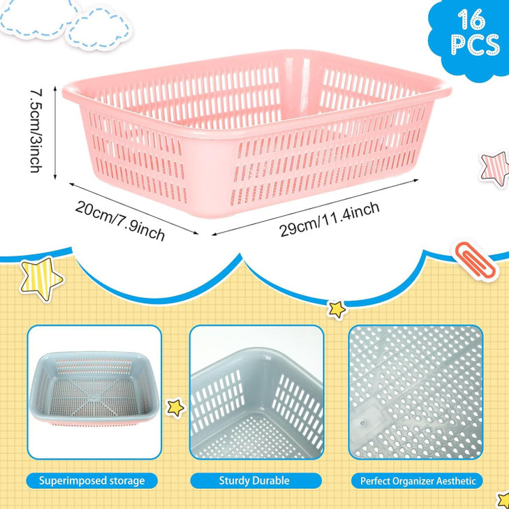 Geelin 18 Pcs Storage Baskets Plastic Mesh Organizer Basket Classroom Bins Colored Storage Bins Colorful Storage Trays f