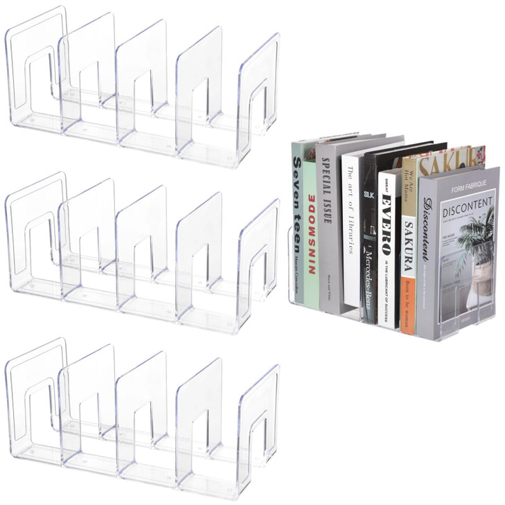 4 Pcs Acrylic Book Organizer Clear Desktop Book Organizer File Sorter Purse Handbag Binder Holder Book Stands for Office