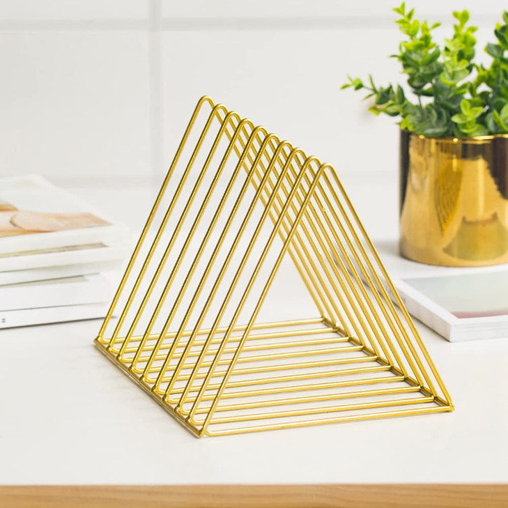 Sooyee 9 Slot Gold Magazine HolderDesktop File Sorter Organizer Triangle Bookshelf Decor Home Office