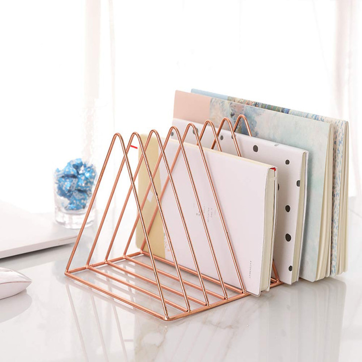 Sooyee 2 Pack 9 Slot Rose Gold Magazine HolderDesktop File Sorter Organizer Triangle Bookshelf Decor Home Office