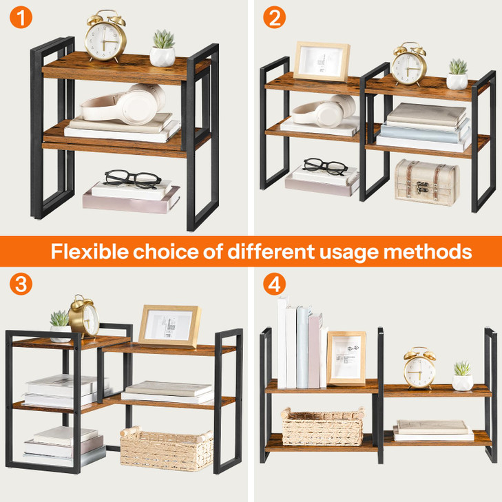 HOOBRO Desk Shelf Organizer Adjustable Desktop Bookshelf 2Tier Shelf for Top of Desk Wooden Office Storage Rack for Offi