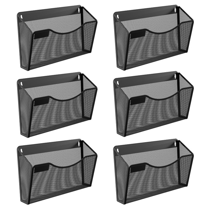 Solinxe 6 Pockets Wall File Organizer Mesh Wall Mounted Mail Paper Document Organizer Vertical Hanging Magazine File Hol