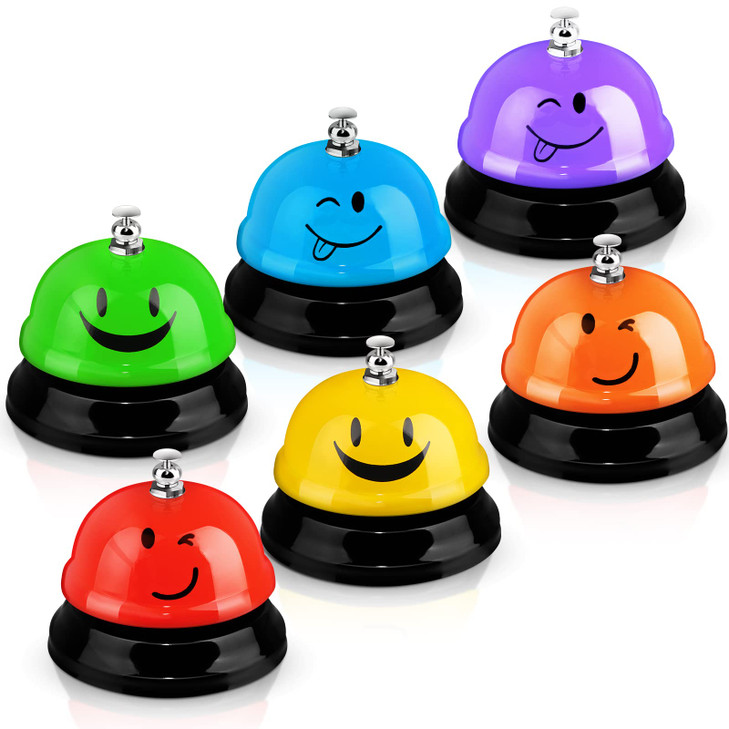 Tudomro 6 Pcs Call Service Dinner Bell for Desk Classroom Metal Smile Face Bell 3 Inch Diameter Anti Rust for Hotel Rest