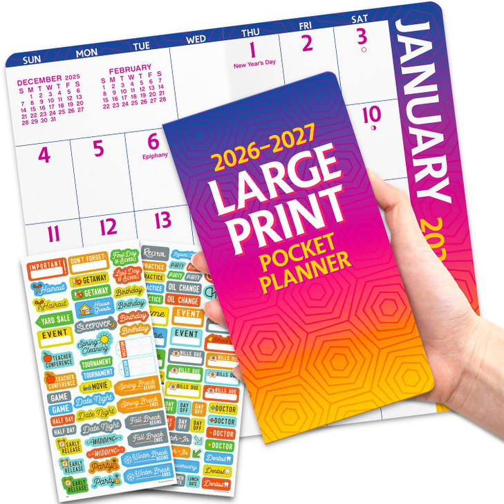 Large Print 20262027 Pocket Calendar Deluxe 2026 Easy to See Large Grid 2Year Pocket Planner Bundle with Over 100 Remind