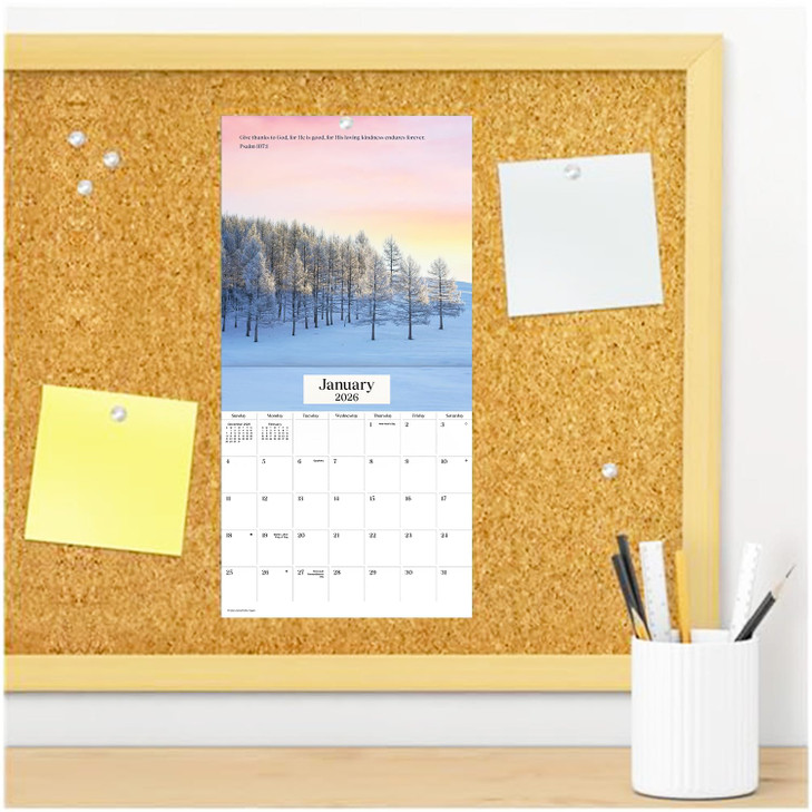 Psalms Calendar 2026 Mini Size Deluxe 2026 Religious Bible Verse 7 x 7 Wall Calendar Bundle with Over 100 Reminder Stick
