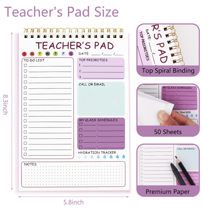 Teacher To Do List Notepad 83x58 Inch Teacher Notepad Spiral Checklist Notebook for Class Schedules Daily Planner School
