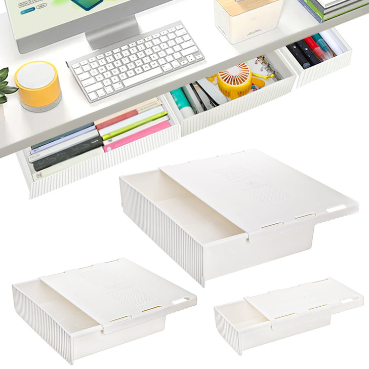 YOUEON 3 Pack Under Desk Drawer Slide Out SelfAdhesive Under Table Drawer Hidden Attachable Under Desk Storage Drawers S