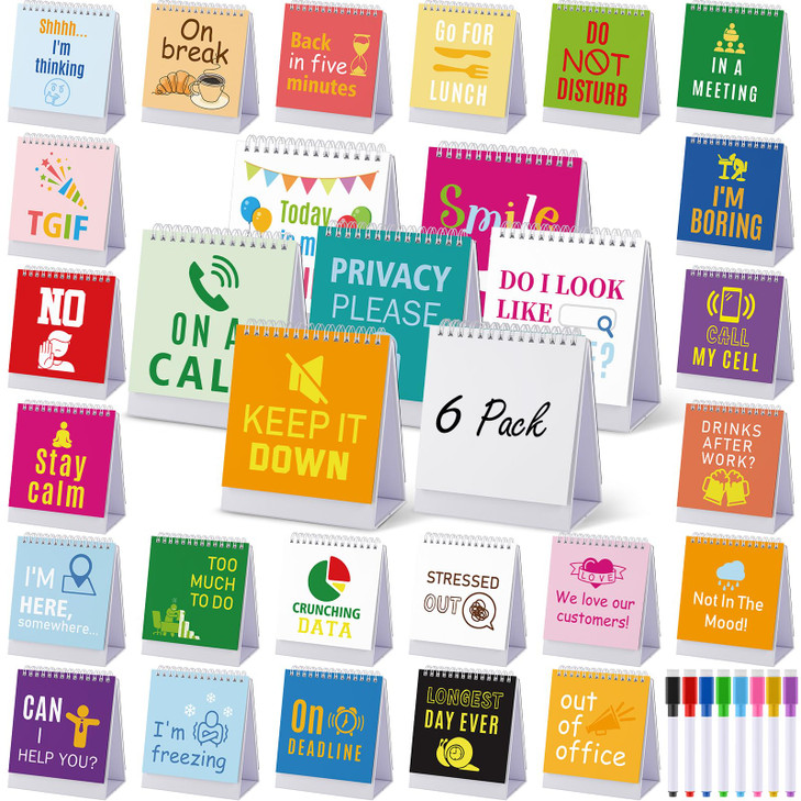 Fainne 6 Pcs Funny Desk Signs 30 Different Fun and Flip Over Messages Calendar with 2 Pages Blank Cards and Erasable Col