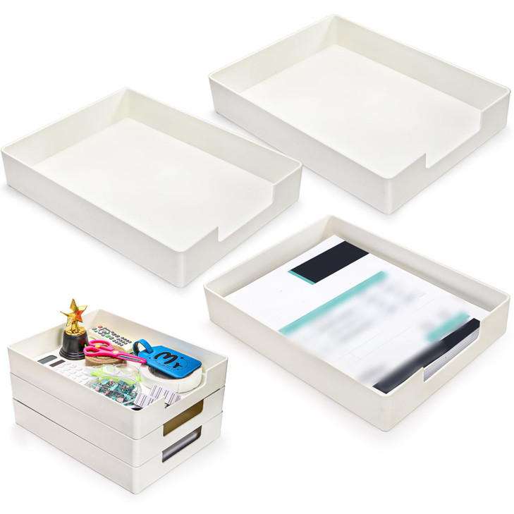 Eorbow 3 Pack Letter Tray Plastic Stackable A4 Paper Trays Rectangular Desk Drawer Organizer File Holder for Desktop Off