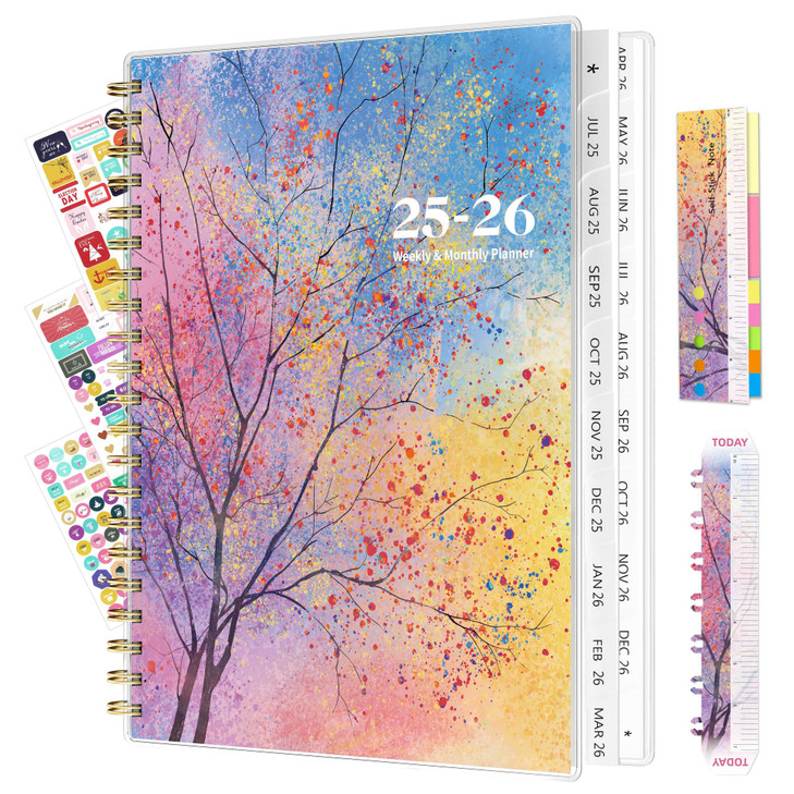 Ospelelf 2025 2026 Planner Weekly and Monthly Calendar Spiral Bound A4 Office Supplies For Women Men 18 Months PVC Cover