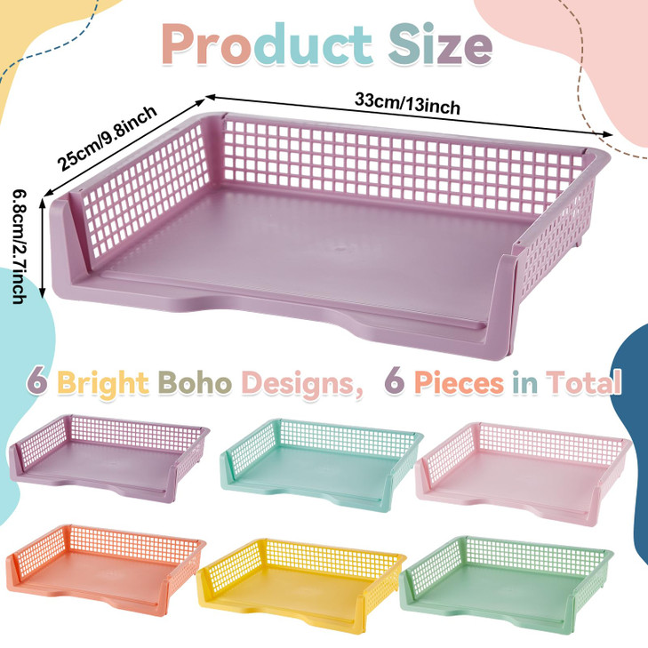 gisgfim 6 Pack Plastic Turn in Paper Trays for Classroom Pastel Storage Bin Basket Organizers for School Teacher Supplie