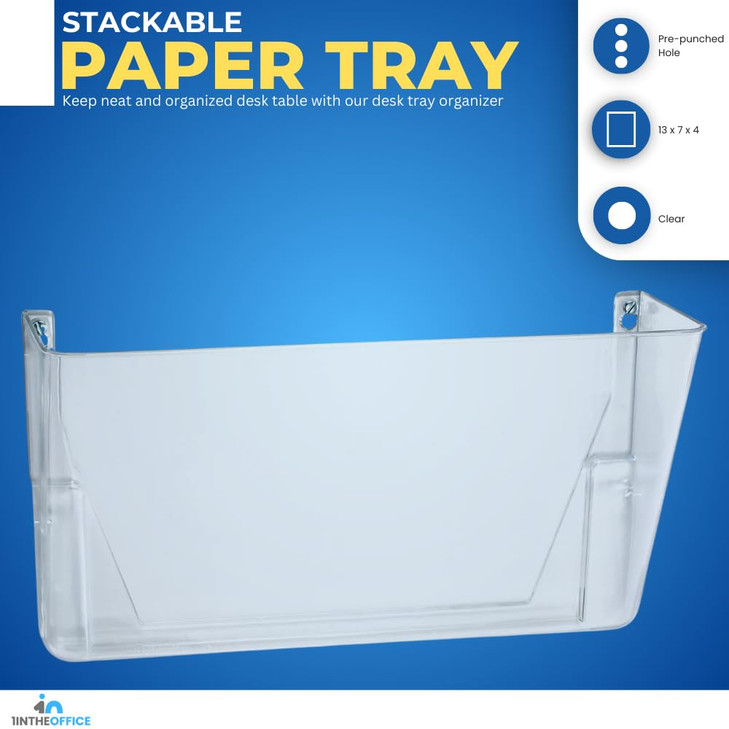 1InTheOffice Clear Wall File Holder Mounted Single Pocket Letter Size Expandable Plastic
