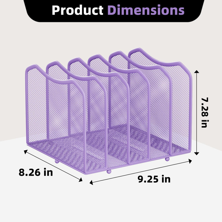 Simple Trending Mesh Desktop File Sorter Organizer 5Section Bookshelf for Desk Home Office Purple
