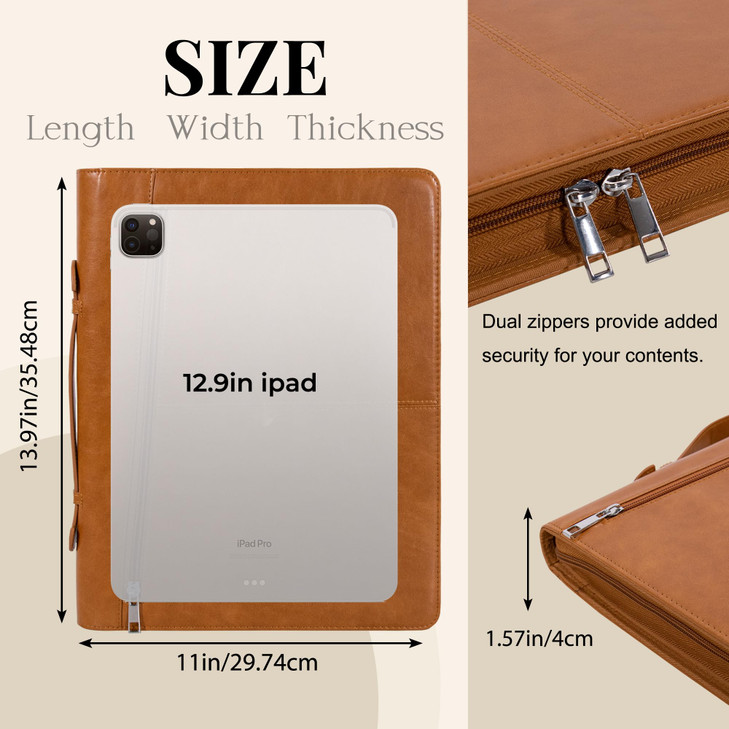 Calfinder Portfolio with Handle Leather Padfolio for MenLeather Binder with ZipperBusiness Portfolio Organizer for Women