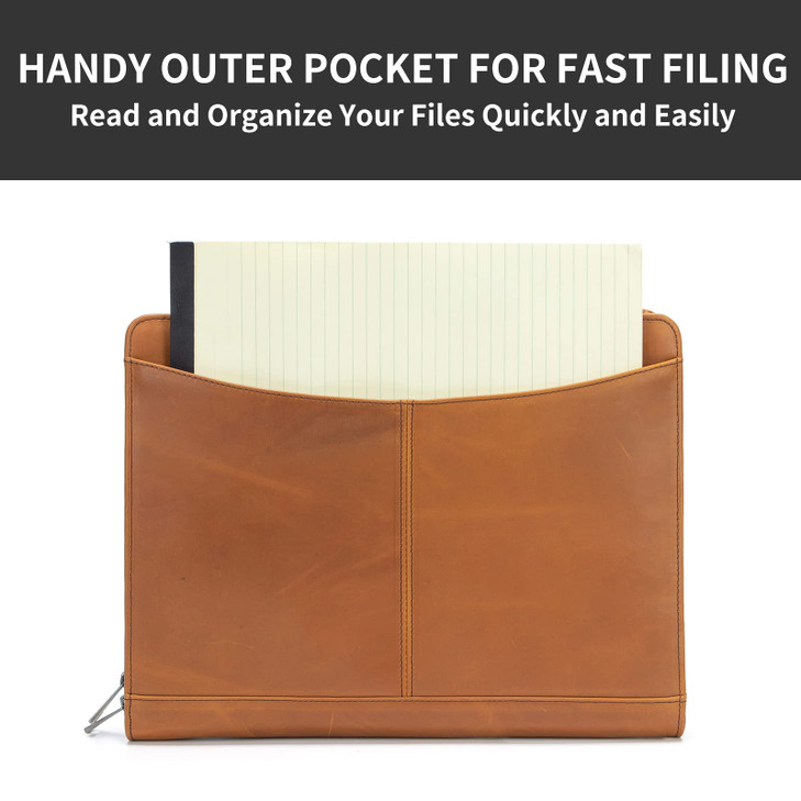 Geslun Genuine Leather Portfolio with Front Pocket for Men and Women Zippered Padfolio Binder 85 x 11 Legal Pad Notebook