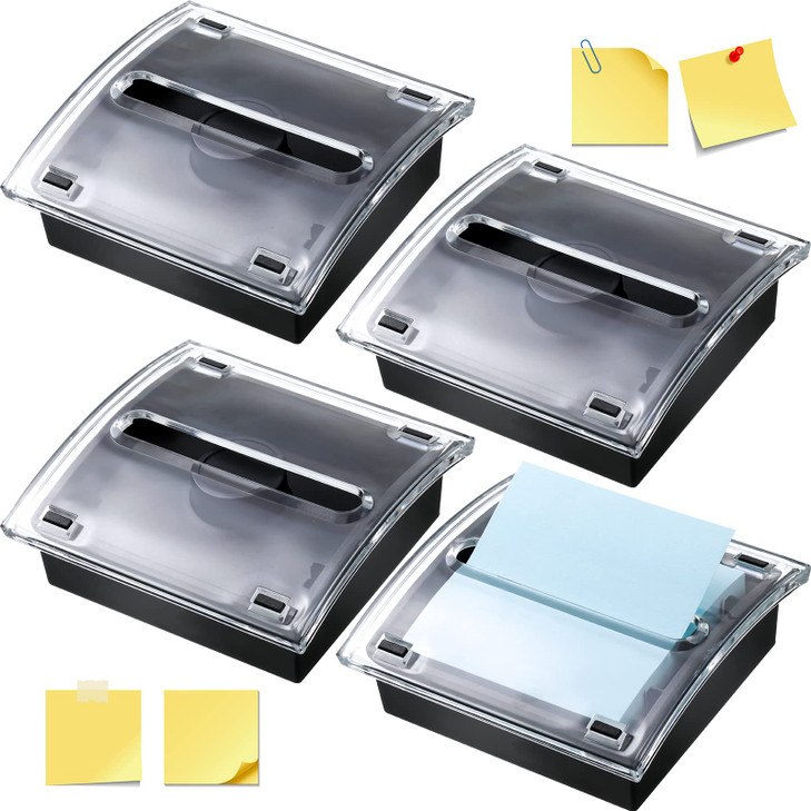 4 Pcs Pop up Sticky Notes Dispenser Sticky Note Holder Black Base Clear Top for 3 x 3 Inches Pad Holder for Acrylic Memo