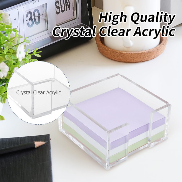 Acrylic Sticky Note Holder 3 x 3 Crystal Clear Acrylic Notepad Holder Sticky Note Dispenser for Dorm Room and Office Des