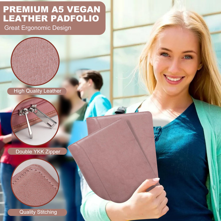 KISSKI A5 Planner Binder Padfolio for Women Small 6 Ring Resume Folders for Interview Vegan Leather Portfolio Organizer