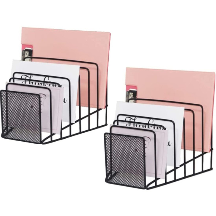 GoldOrcle 2 Pack Multi Step File Organizer Incline Desktop File Sorter Metal Wire Mesh Step File Letter Sorter 7 Section
