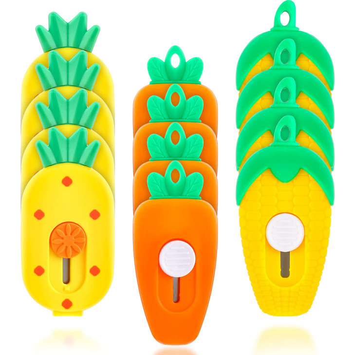 12 Pcs Cute Box Cutter Mini Retractable Kawaii Box Cutters Box Opener Package Opener Cutter Back to School Gifts Pineapp