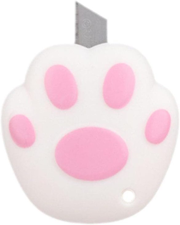 1Pc Pink Mini Box Cutter Cat Paw Shaped Utility Knives Retractable Letter Opener Envelope Slitter with Key Chain Hole Po