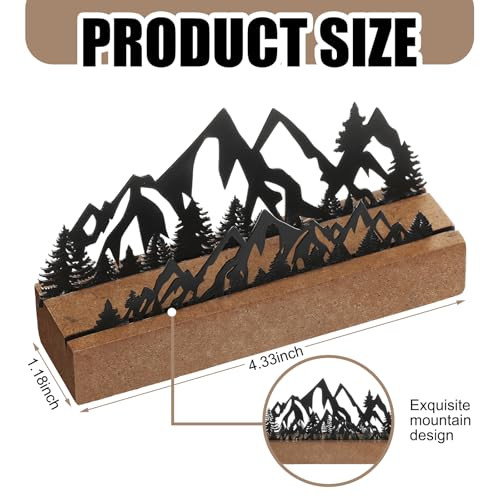 CroBlissful 2 Pcs Mountain Business Card Holders for Desk WoodMetal Black Mountain Range Forest Silhouette Business Card