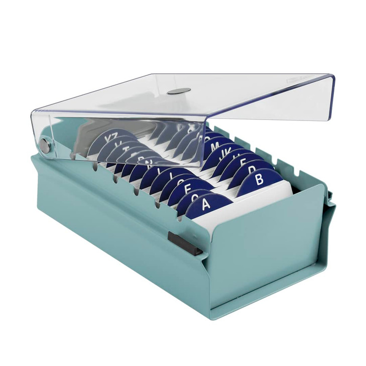 Acrimet Index Business Card Size File Holder Organizer Box Metal Base Heavy Duty AZ Index Cards and Divider Included Gre