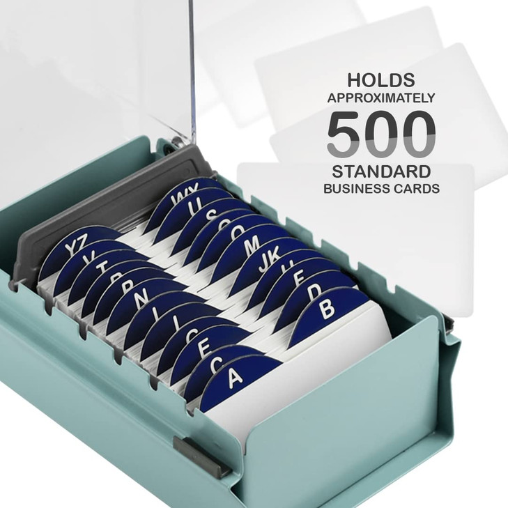 Acrimet Index Business Card Size File Holder Organizer Box Metal Base Heavy Duty AZ Index Cards and Divider Included Gre