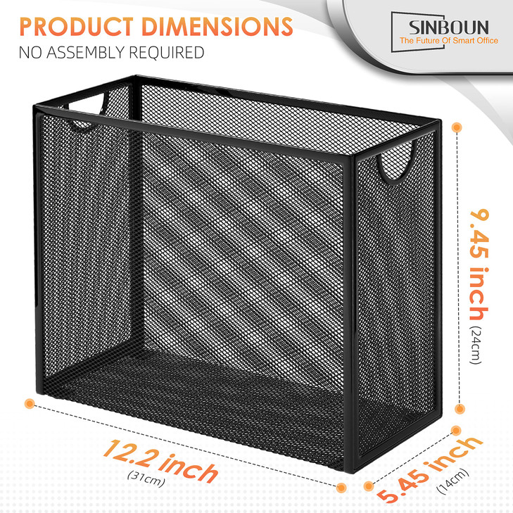 Sinboun Hanging File Organizer LetterSize File Holder Filing Box Includes 5 Hanging Folders Metal Mesh Magazine Letter S