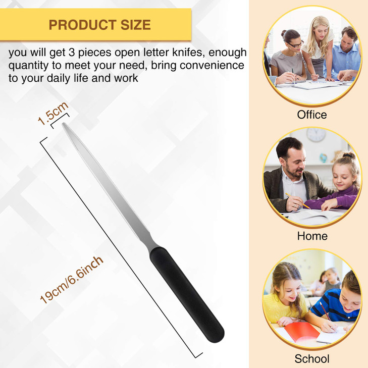 Zonon Office Letter Opener 3 Pcs Stainless Steel Knife Edge Blade Envelope Openers Lightweight Hand Letter Knives Mail S