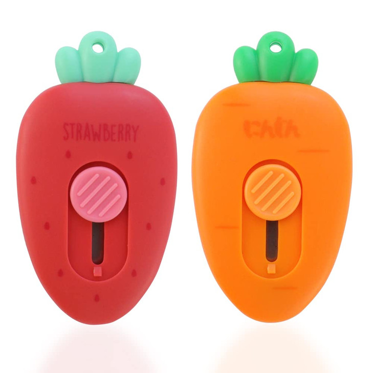 HengKe 2 Pack Mini Creative Carrot an Strawberry Shaped Art Craft Cutter Retractable Box Letter Opener Portable Utility