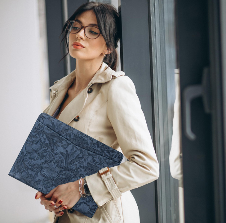 Embossed Vegan Leather Portfolio for WomenProfessional Organize Padfolio with A4 Notepad HolderProfessional Business Doc
