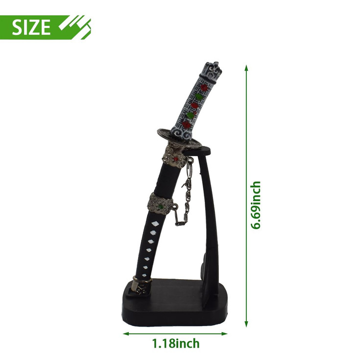 TUICARE 2pcs Mini Japanese Samurai Katana Sword Paper Knife Letter Opener Includes black Scabbard and Display Stand fit