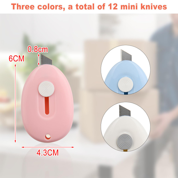 Cosmos Pack of 12 Mini Retractable Utility Knife Box Cutter Letter Opener Random Color with 1 Pc Marble Pattern Storage