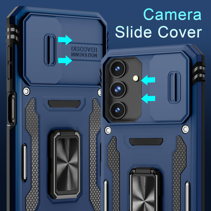 DEERLAMN Case for Samsung Galaxy A16 5G with Slide Camera Cover+Screen Protector (1 Pack), Rotated Ring Kickstand Military Grade Shockproof Protectiv