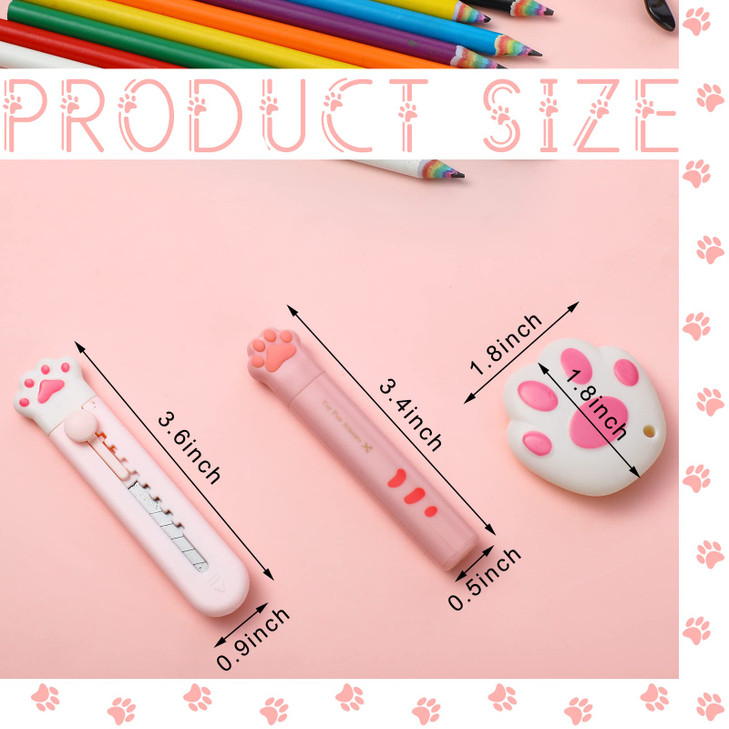 9 Pcs Mini Cute Box Cutter Scissors Knives Set Carton Cat Paw Stainless Steel Cutter Letter Opener Portable Retractable