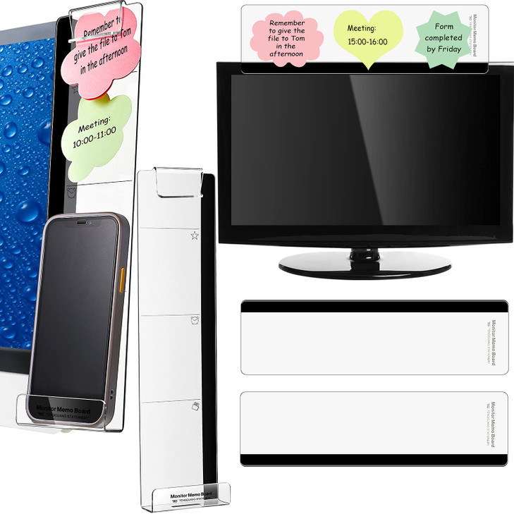4 Pieces Computer Monitor Message Memo Board Transparent Message Panel Monitor Sticky Memo Note Board Phone Holder for S