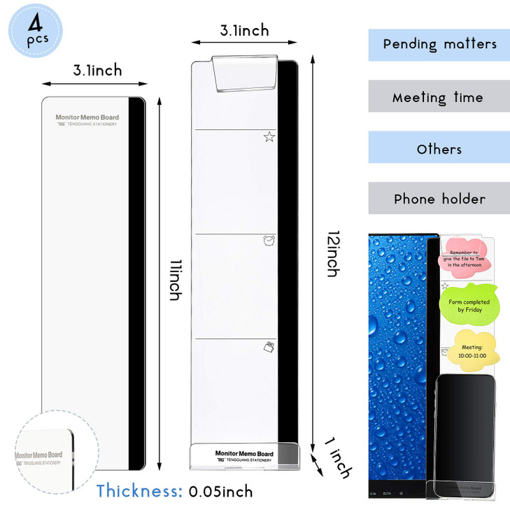 4 Pieces Computer Monitor Message Memo Board Transparent Message Panel Monitor Sticky Memo Note Board Phone Holder for S