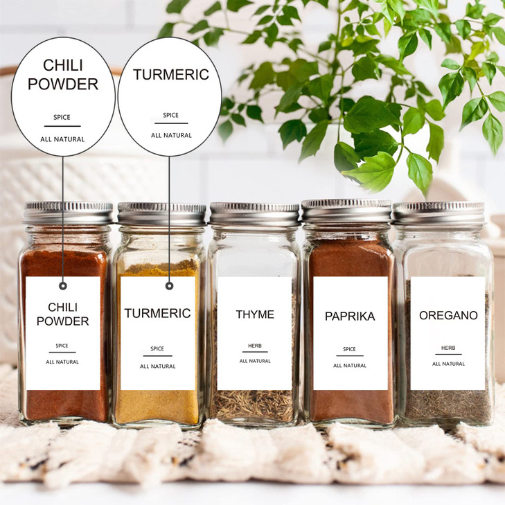 GPOVVIMX 191 Spice Jar Labels Preprinted Minimalist Stickers White Waterproof Label Fit Round or Rectangle Spice Jars He