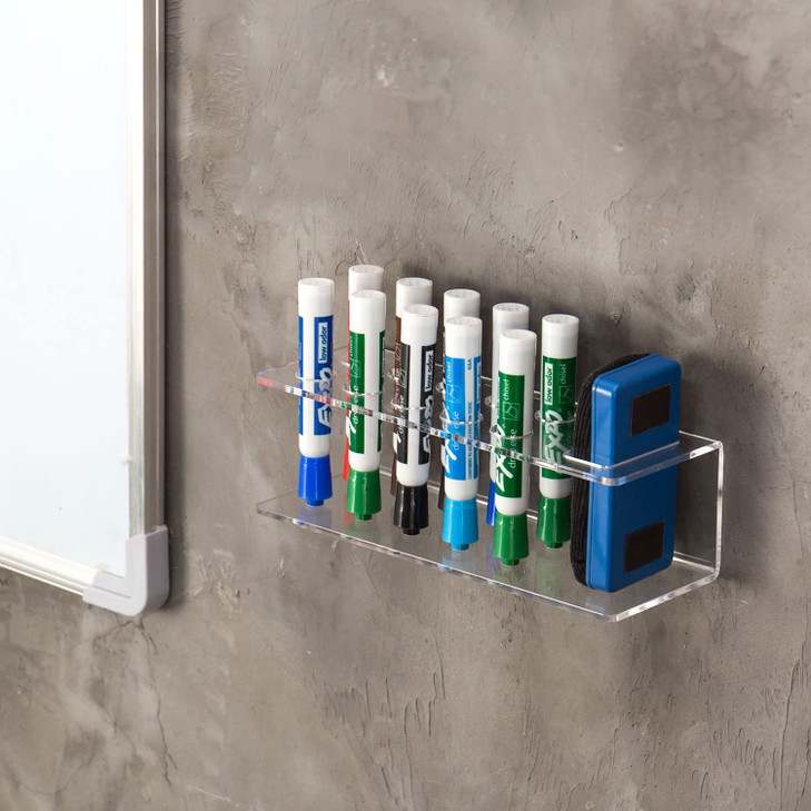 MyGift Whiteboard Supply Storage 10Slot Clear Acrylic Dry Erase Marker and Eraser Holder Wall Mounted Office Accessories