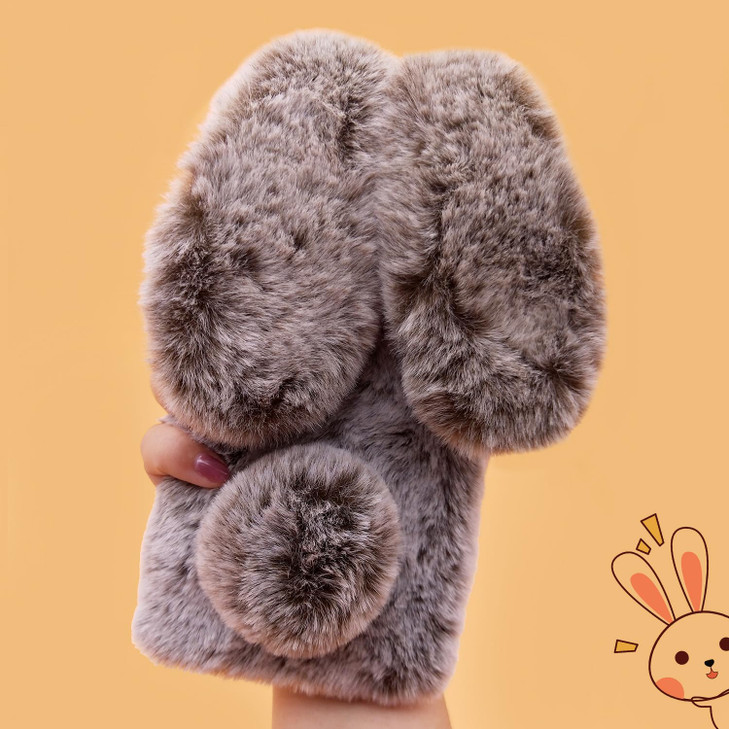 Omorro Compatible with iPhone 16 Pro Case Plush Rabbit Case for Women Girls Soft Warm Fluffy Furry Bunny Ear Fur Phone Case Protective Bling Crystal