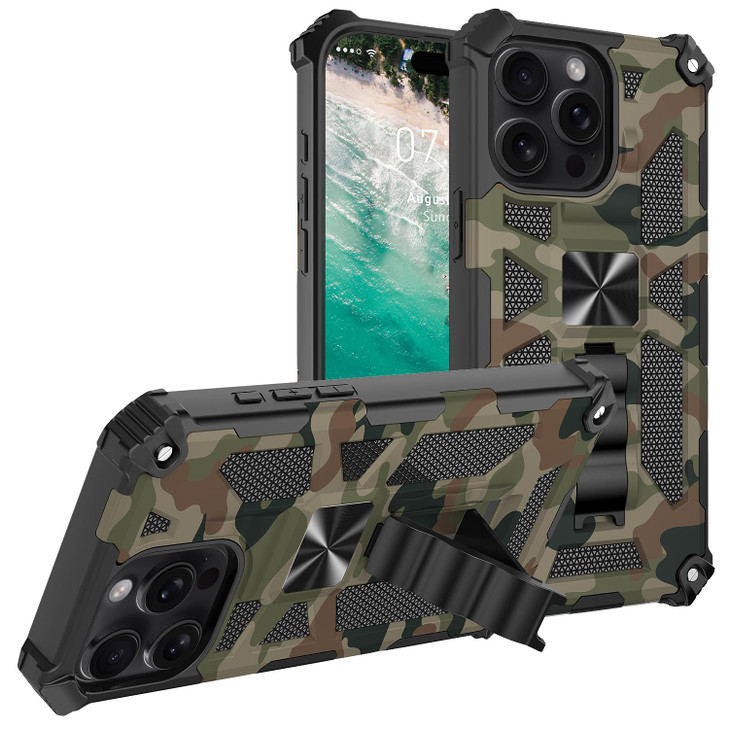 Eilkmcre for iPhone 16 Pro Case 6.3 Inch 2024, Camouflage Design Phone Case with Built-in Kickstand Heavy Duty Shockproof Military Grade Camo Protect