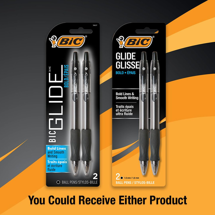 BIC Glide Bold Black Ballpoint Pens, Bold Point 1.6mm, 2-Count Pack, Retractable Ballpoint Pens