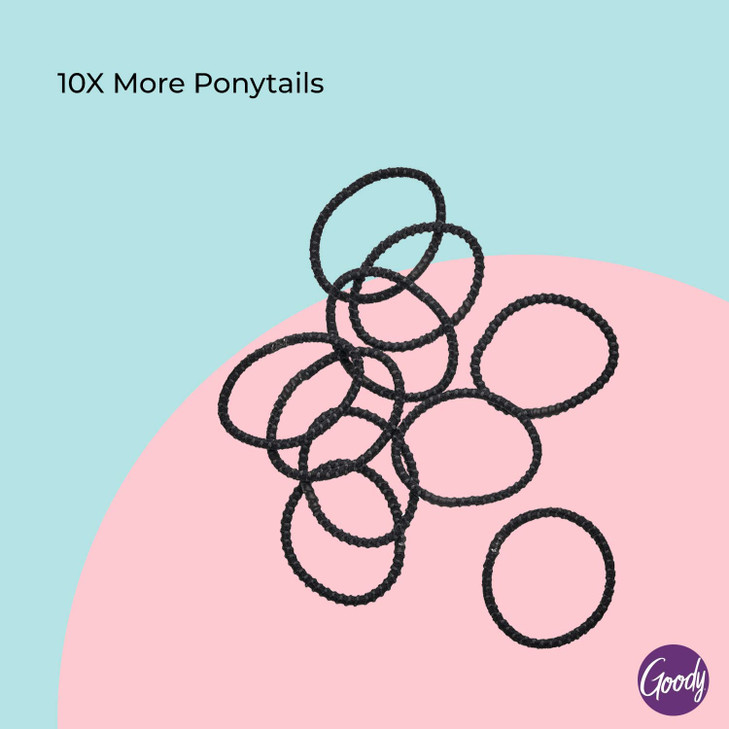 Goody Ouchless No Slip Hair Ties, 10 Ct, Black, 4MM Rubber Bands, SlideProof, Pain-Free Styling