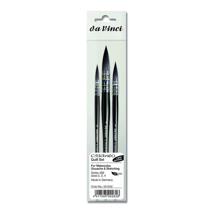 da Vinci Brushes 498 Casaneo Quill Sizes 0,2,4 Artist Brush Set, Black, 3