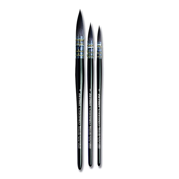 da Vinci Brushes 498 Casaneo Quill Sizes 0,2,4 Artist Brush Set, Black, 3